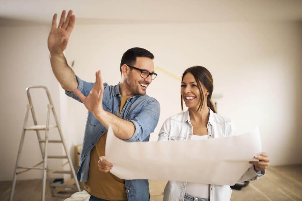 Couple talking about home decoration